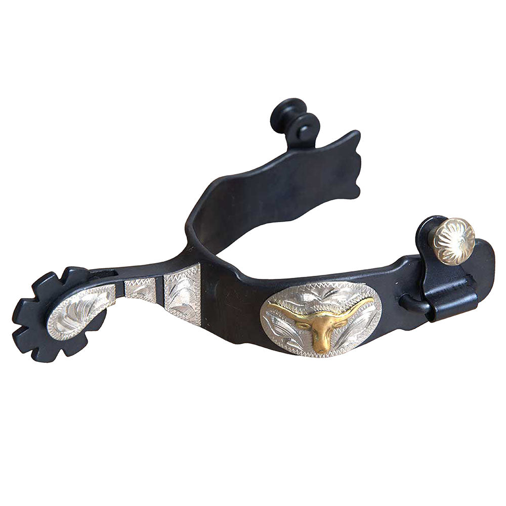 Hilason Western Ladies Black Steel Steer Head Gs Trim Horse Riding Spurs Pair