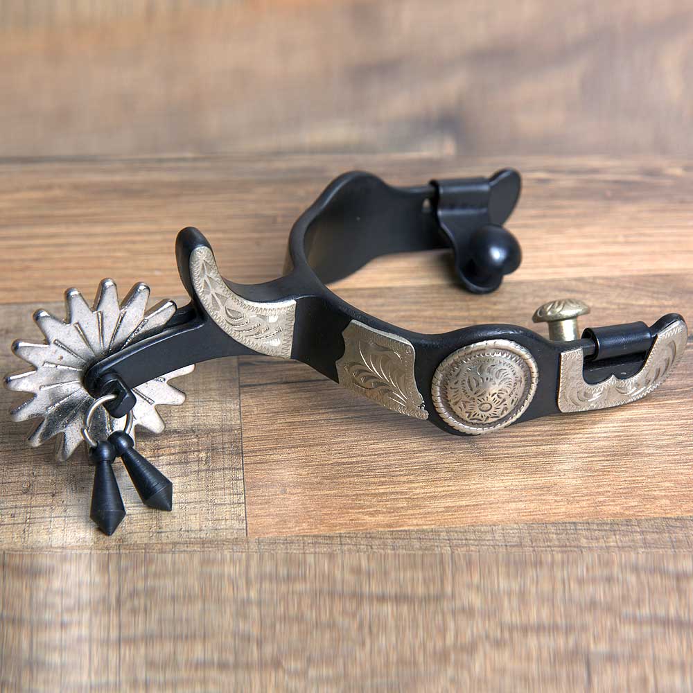 Hilason Western Black Steel Mens Gs Trim Horse Riding Spurs Pair 3" Width