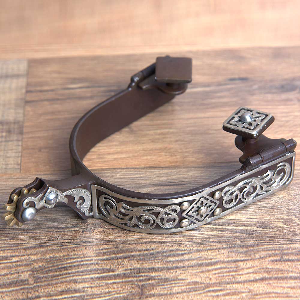 Hilason Western Mens Antique Brown Engraved Horse Riding Show Spurs Pair