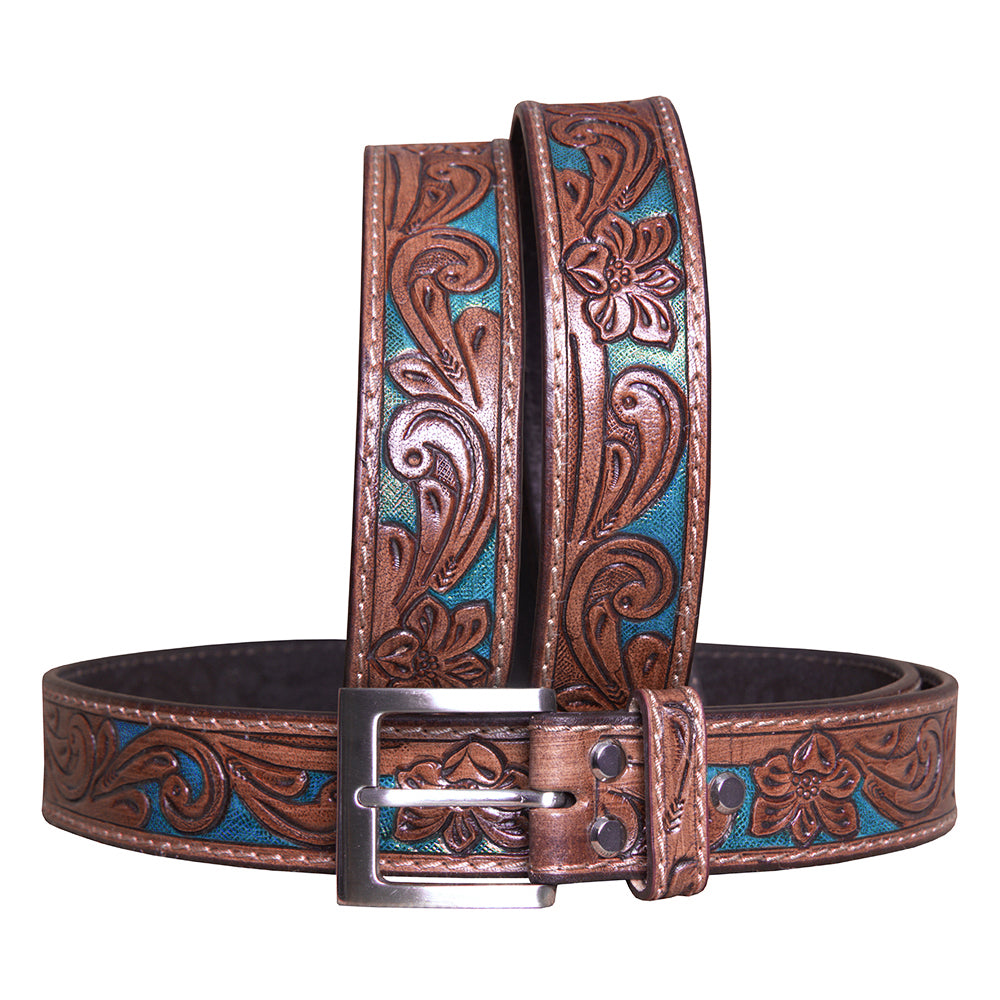 HILASON Western Genuine Leather Belt for Men Women Cowboy Cowgirl Handmade Unisex Full Grain Heavy Duty Floral Tooled