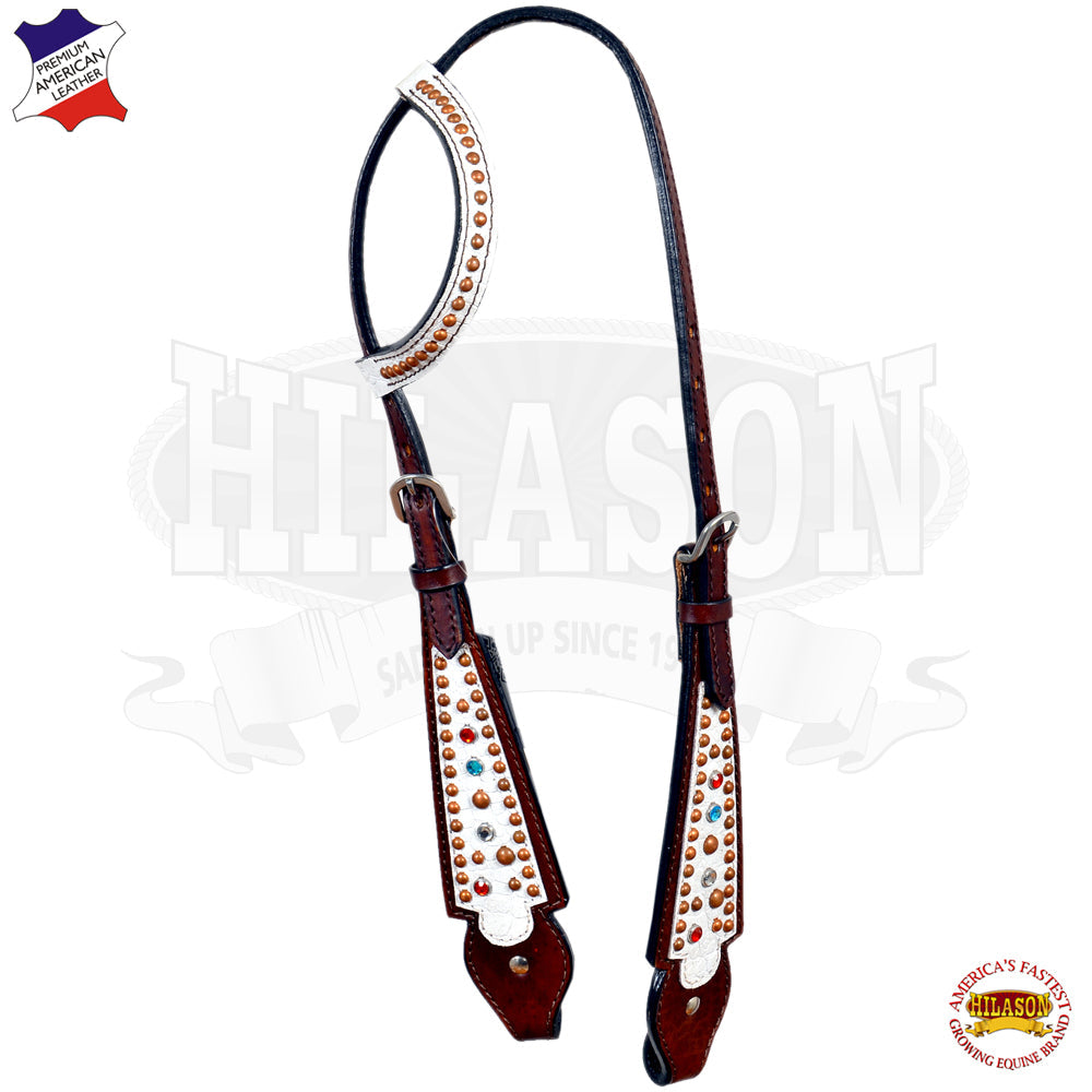 HILASON Western Horse One Ear Headstall American Leather Floral White | for Horses Headstalls