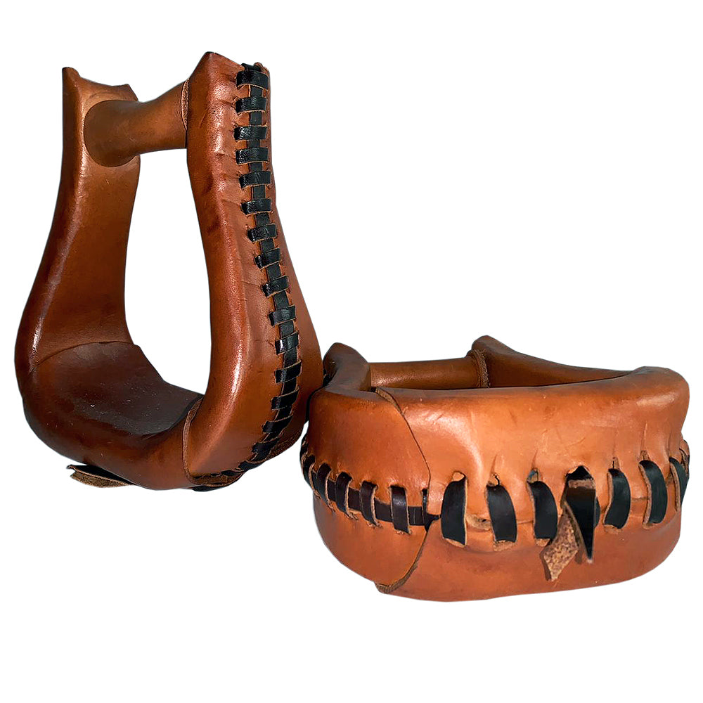 Circle Y Leather Laced Saddle Stirrups Pair Chestnut