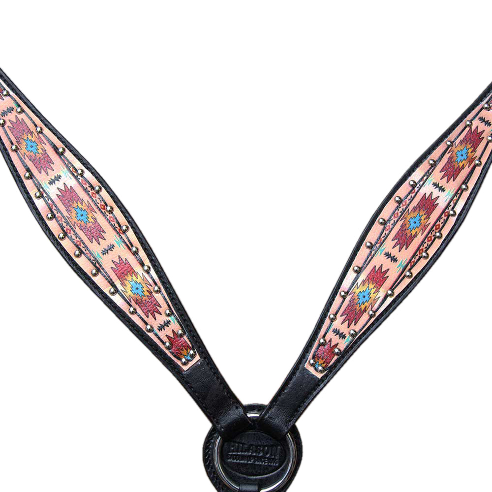 Hilason Horse Leather Bridle Headstall Breast Collar Black Aztec Painted