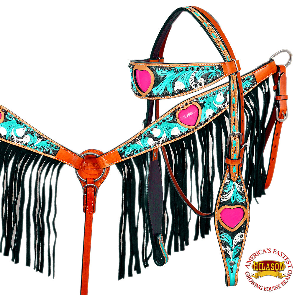 HILASON Western Horse Headstall Breast Collar Genuine American Leather Saddle Tan