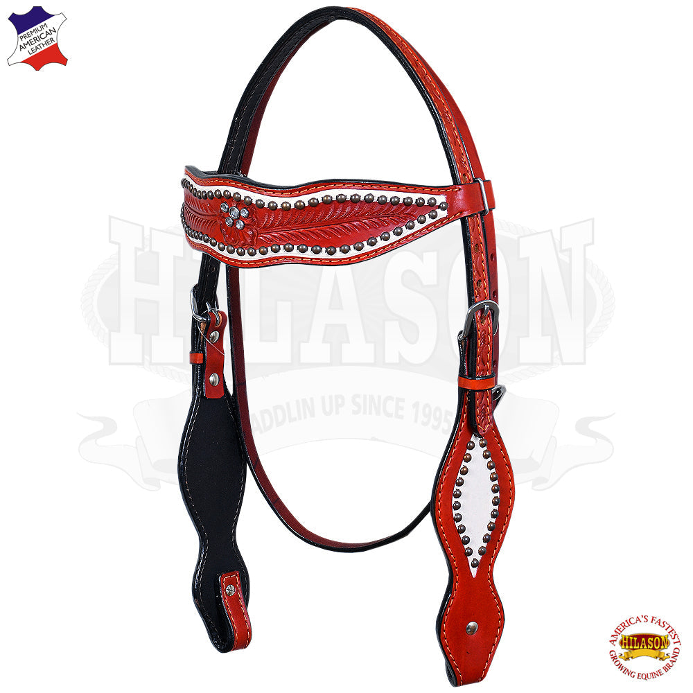 Western Horse Headstall Tack Bridle American Leather Off White Hilason
