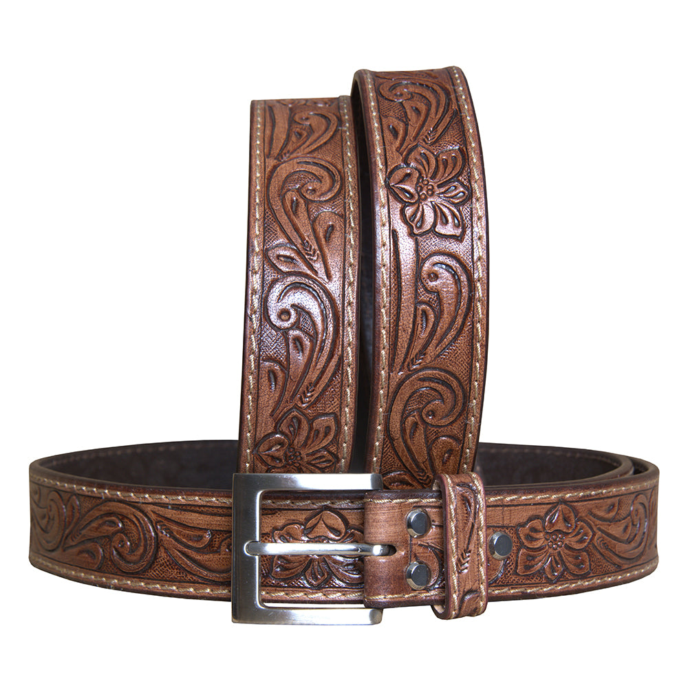 HILASON Western Genuine Leather Belt for Men Women Cowboy Cowgirl Handmade Unisex Full Grain Heavy Duty Floral Tooled