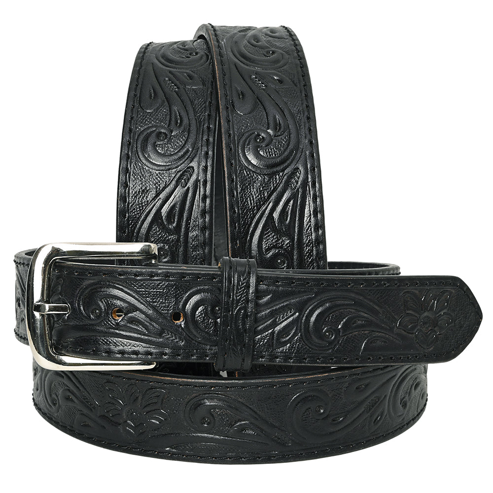 HILASON Western Genuine Leather Belt for Men Women Cowboy Cowgirl Handmade Unisex Full Grain Heavy Duty Floral Tooled