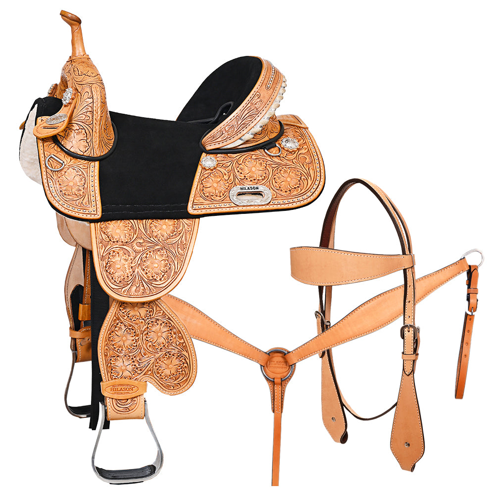 HILASON Western Horse Child Saddle Treeless American Leather Barrel | for Horses