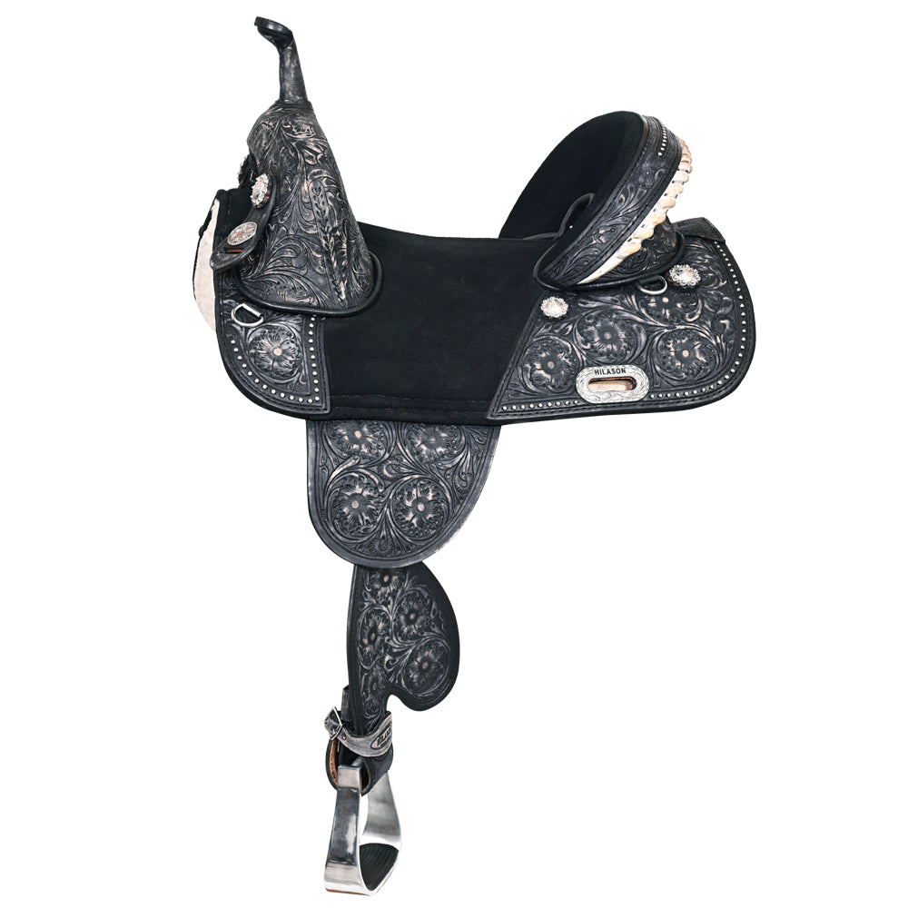 HILASON Western Horse Treeless Trail Barrel Saddle American Leather Black | for Horses