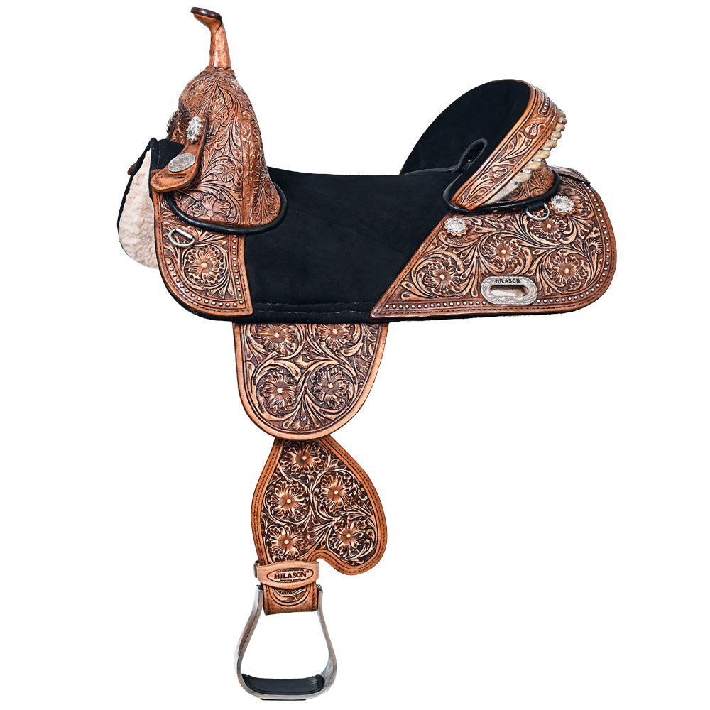 HILASON Treeless Western Trail Barrel Racing American Leather Saddle Dark Brown | Horse for Horses