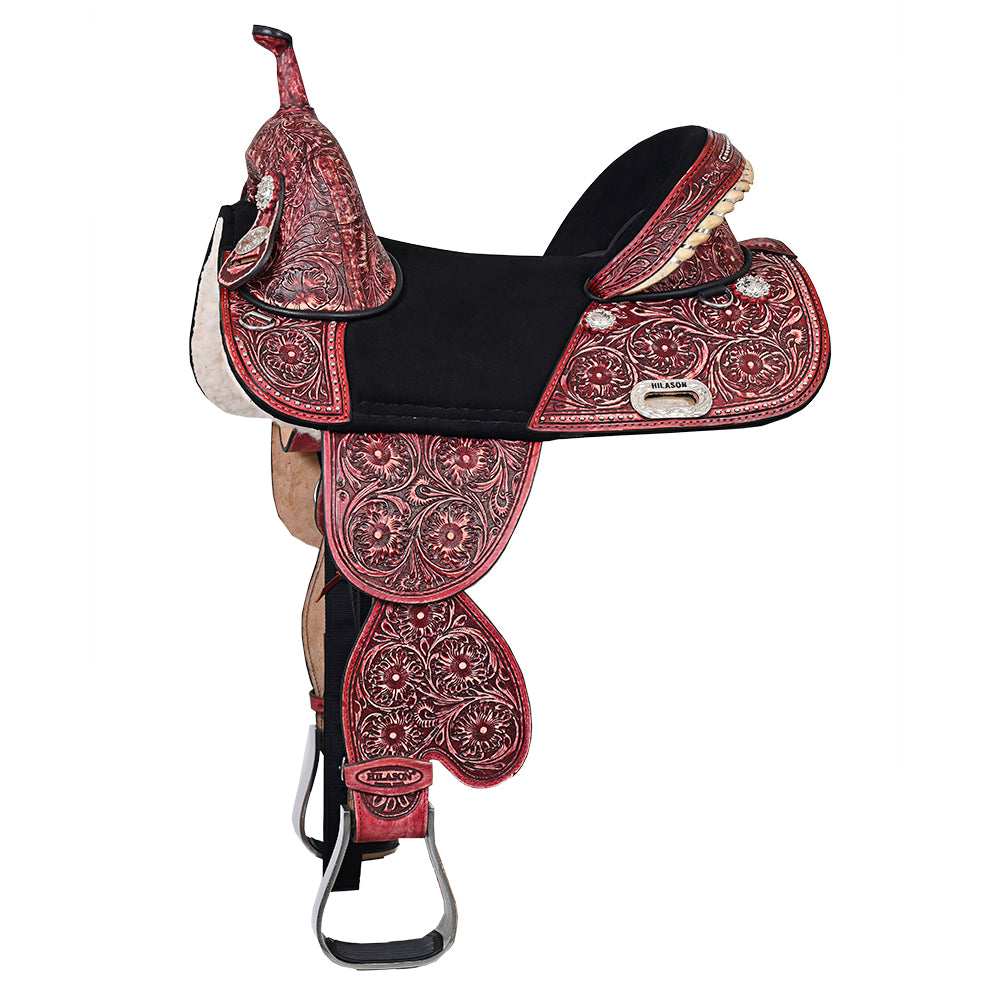 HILASON Western Horse Treeless Trail Barrel Saddle American Leather | for Horses