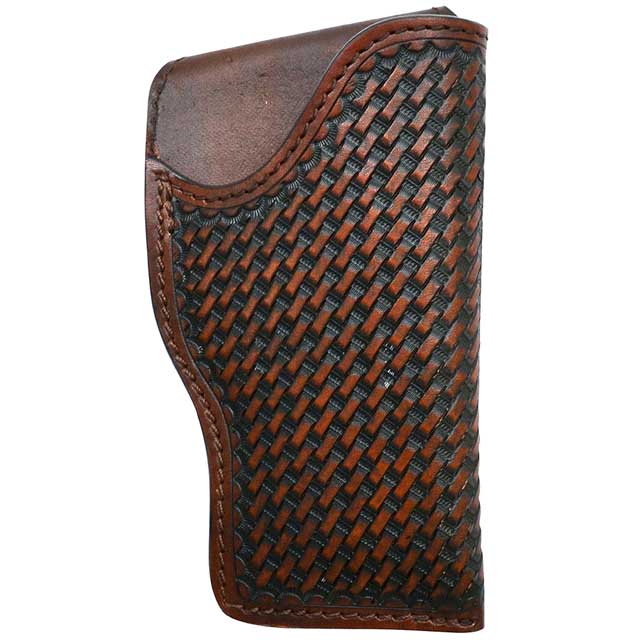 3D Brown Hand Tooled Basketweave Leather Holster W/ Belt Loop Closure