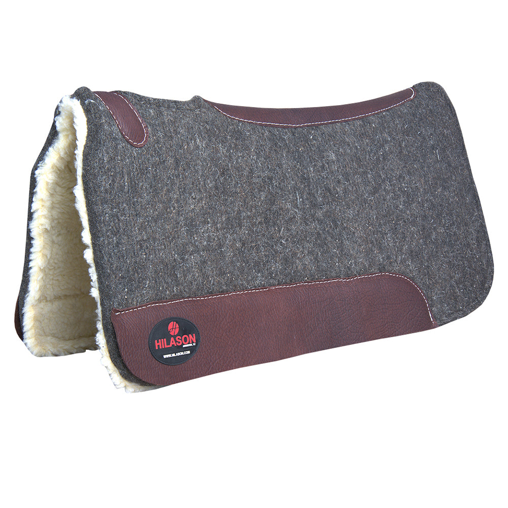 HILASON Western Wool Felt Horse Saddle Pad W/ Distressed Wear Leather Fur Padded Made in USA | for Horses