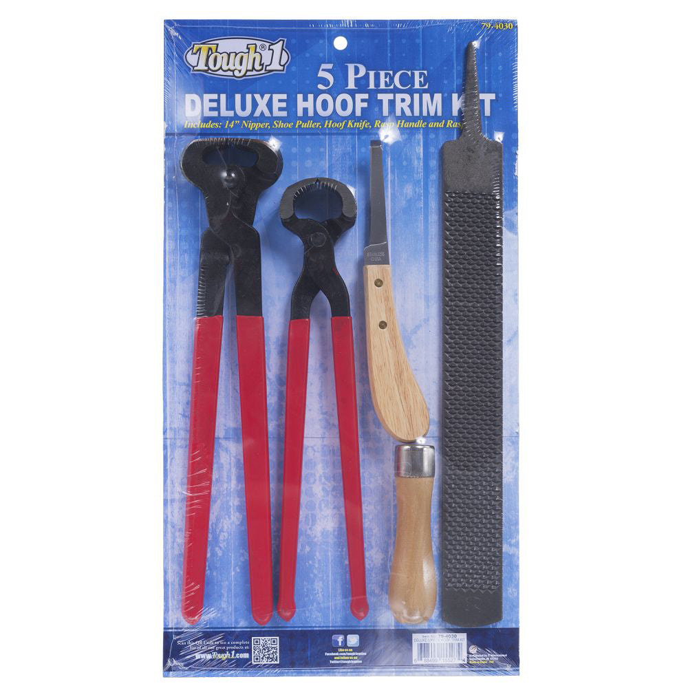 Tough 1 Deluxe Hoof Trim Kit W/ Rasp Wooden Handle Knife 2 Nippers