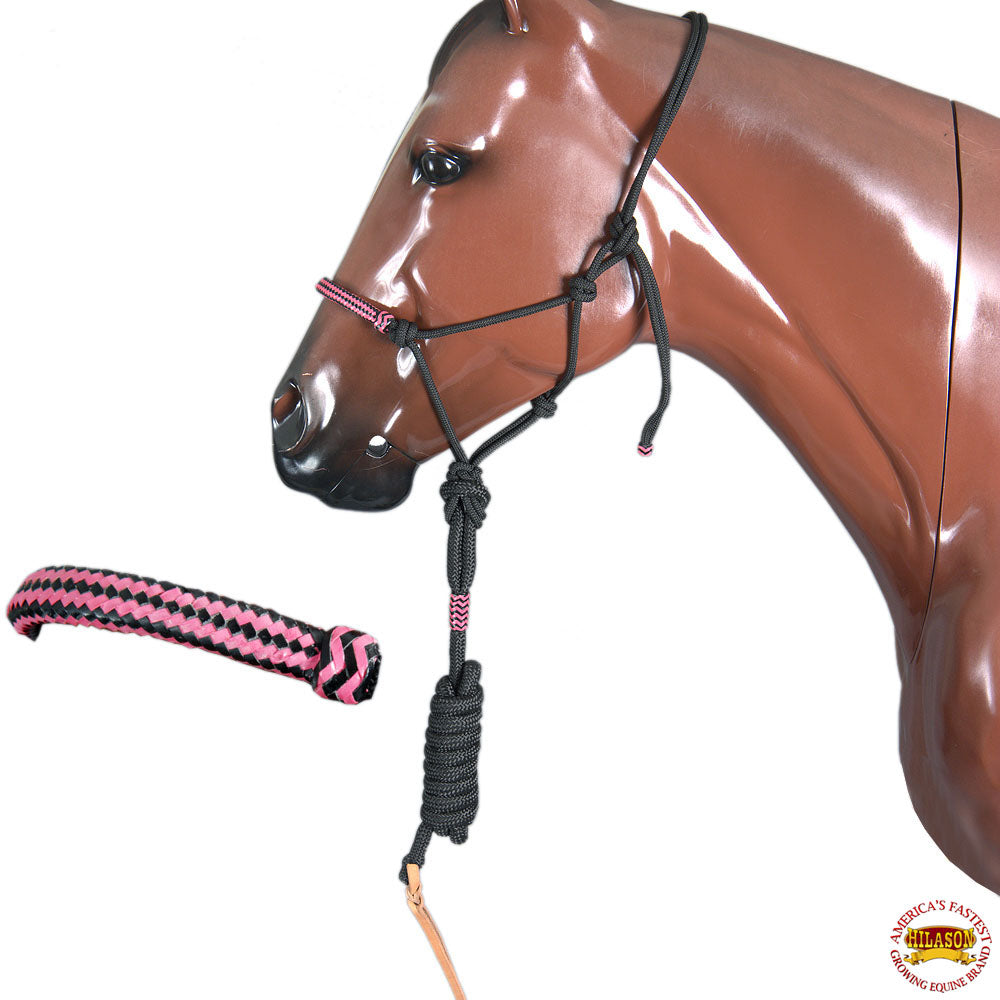 Western Horse Halter Poly Rope Tied Adjustable 8 Ft Lead Hilason