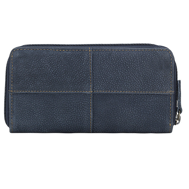 The Riley Zip Around Lined Leather Wallet Denim Blue Truelu