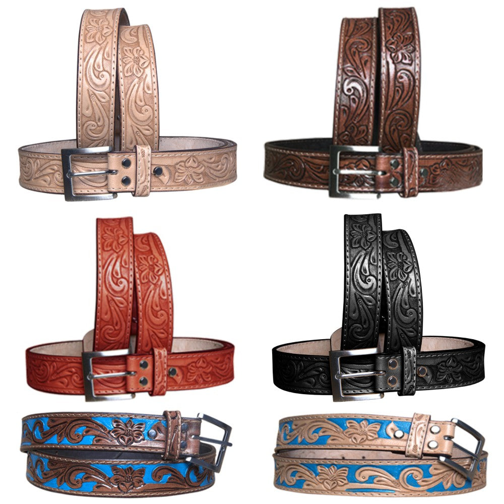 HILASON Western Genuine Leather Belt for Men Women Cowboy Cowgirl Handmade Unisex Full Grain Heavy Duty Floral Tooled Belt