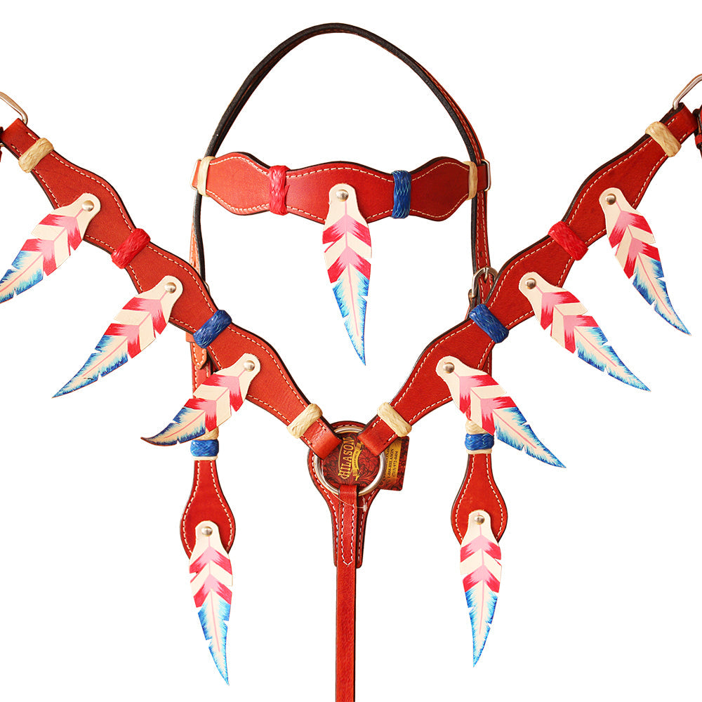 HILASON Western Horse Headstall Breast Collar American Leather Mahogany