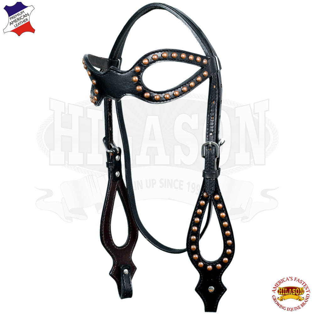 HILASON Western Horse Headstall Tack Bridle American Leather Black Studs | for Horses Headstalls