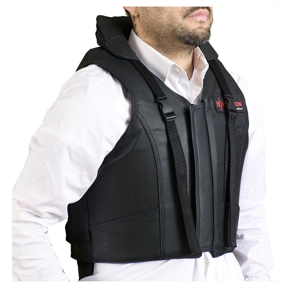 HILASON Safety Tall Collar Bull Riding Vest Protective Leather Black |Equestrian |Unisex |Rodeo