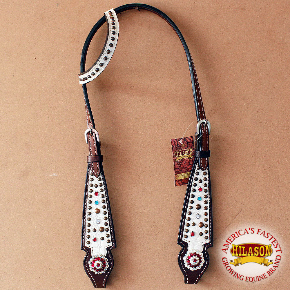 Hilason Western Horse One Ear Headstall American Leather Floral White