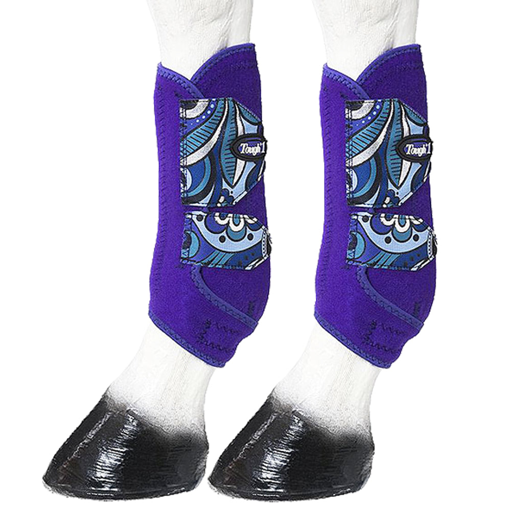 Black Royal Purple Medium Tough-1 Extreme Vented Horse Sport Boots Leg Paisley