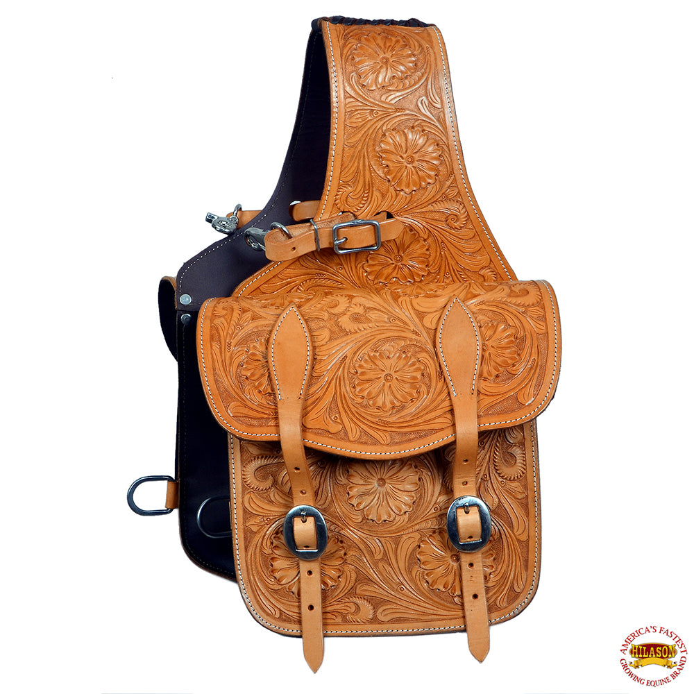 Horse Western Saddle Bag Heavy Duty Leather Cowboy Trail Ride Tan Hilason