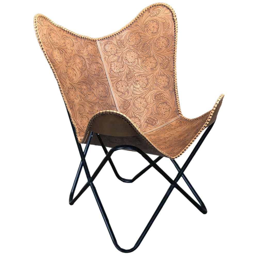 Genuine Leather Butterfly Chair Folding Lounge Modern Sling Accent Seat