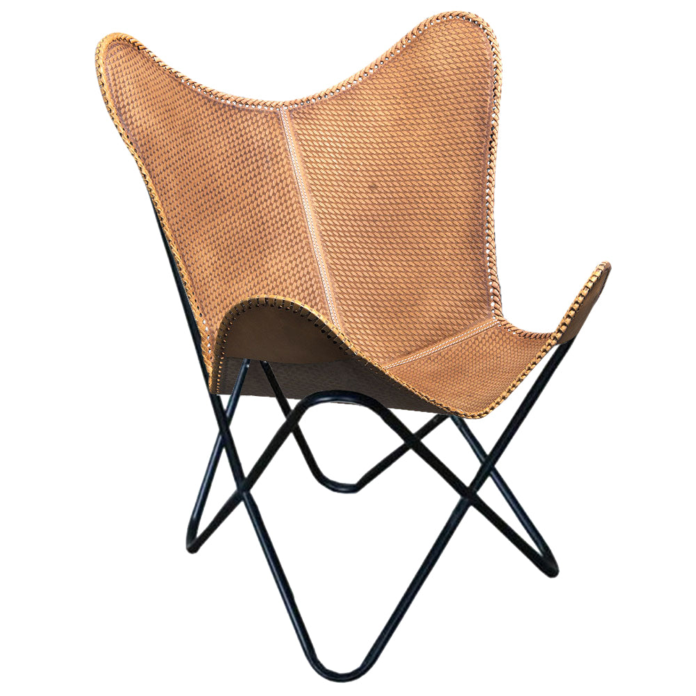 HILASON Genuine Leather Butterfly Chair Folding Lounge Modern Sling Accent Seat