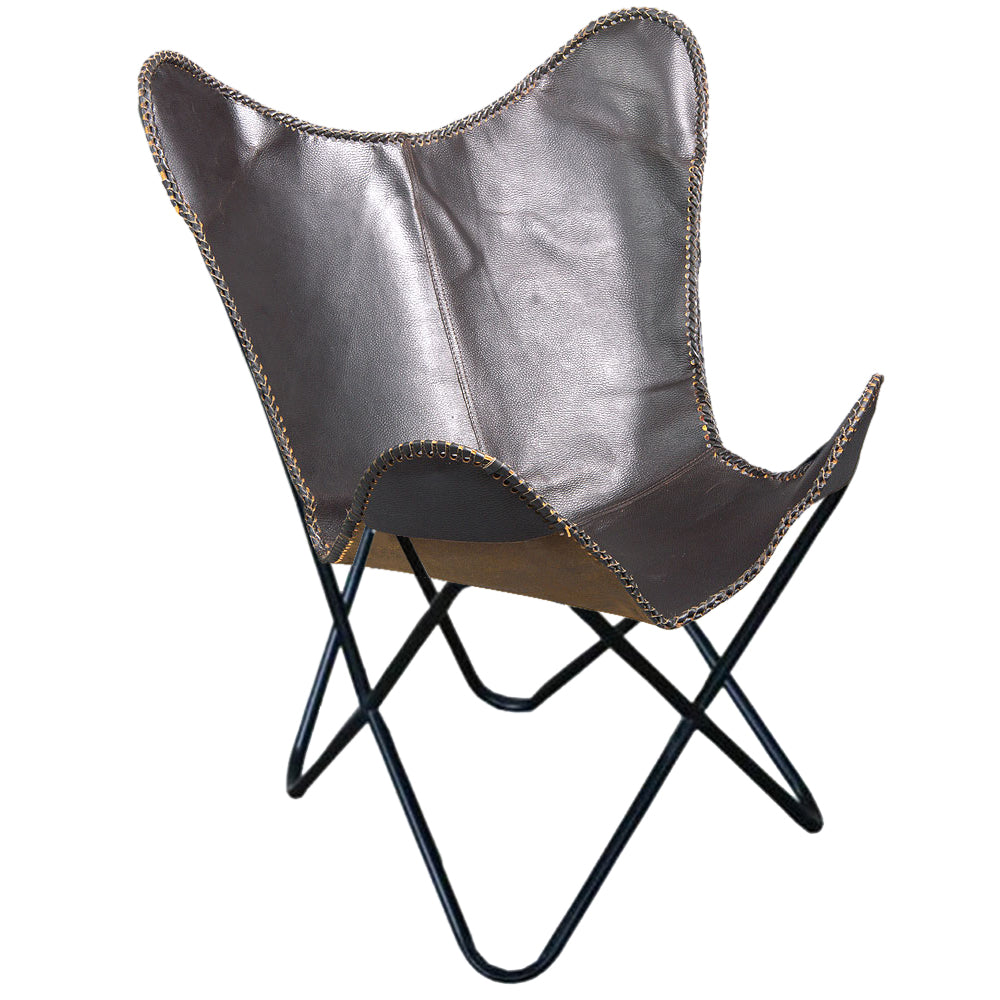 Genuine Leather Butterfly Chair Folding Lounge Modern Sling Accent Seat