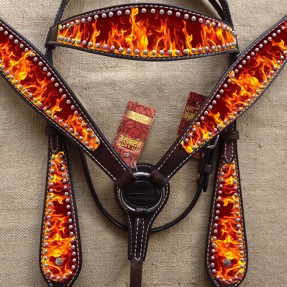 HILASON Western Horse Headstall Breast Collar Set American Leather | Tack for Horses