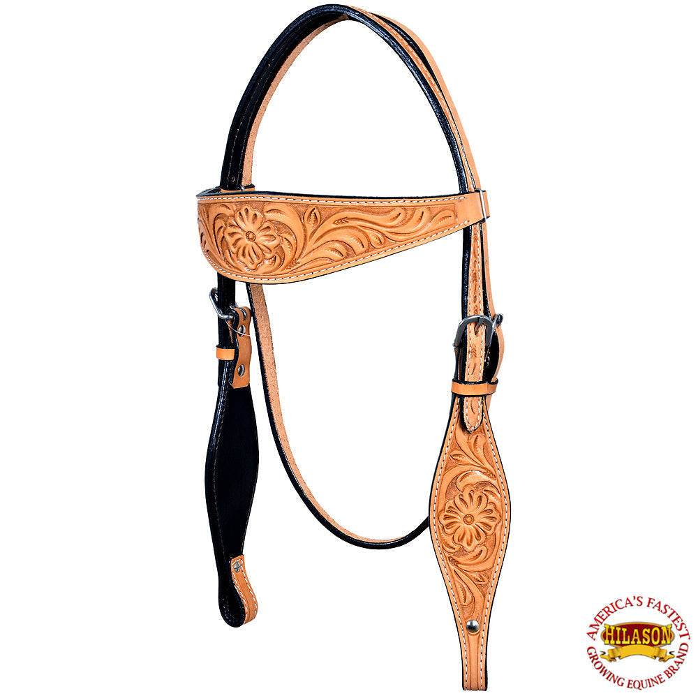 Hilason Western American Leather Horse Headstall Tan Floral Hand Carved