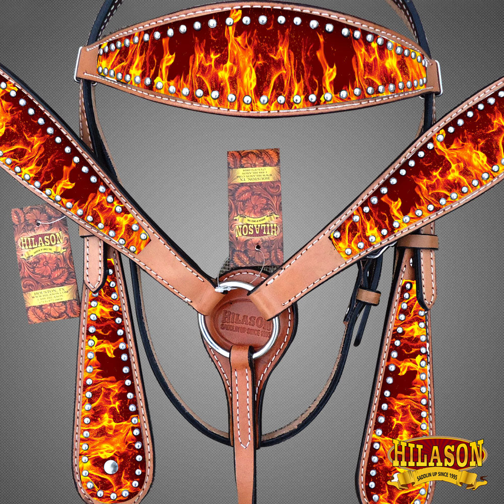 HILASON Western Horse Headstall Breast Collar Set American Leather | Tack for Horses