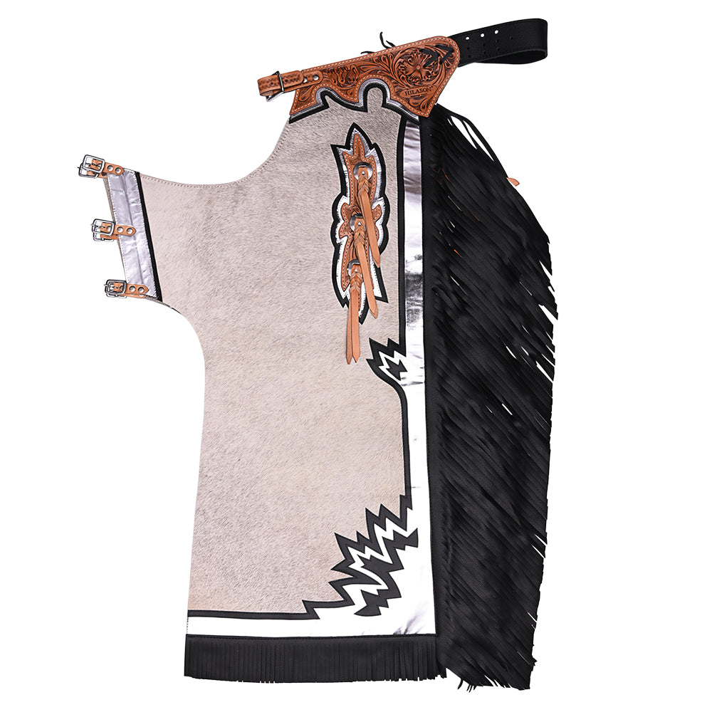 HILASON Bull Riding Light Natural Hair On Leather Rodeo Chaps | for Men and Women Western Unisex