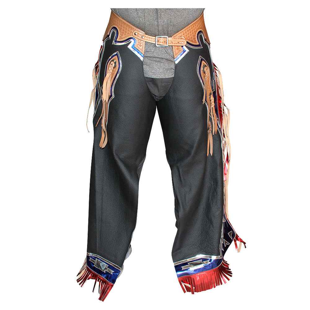 HILASON Pro Rodeo Bull Riding Genuine Leather Chaps Black