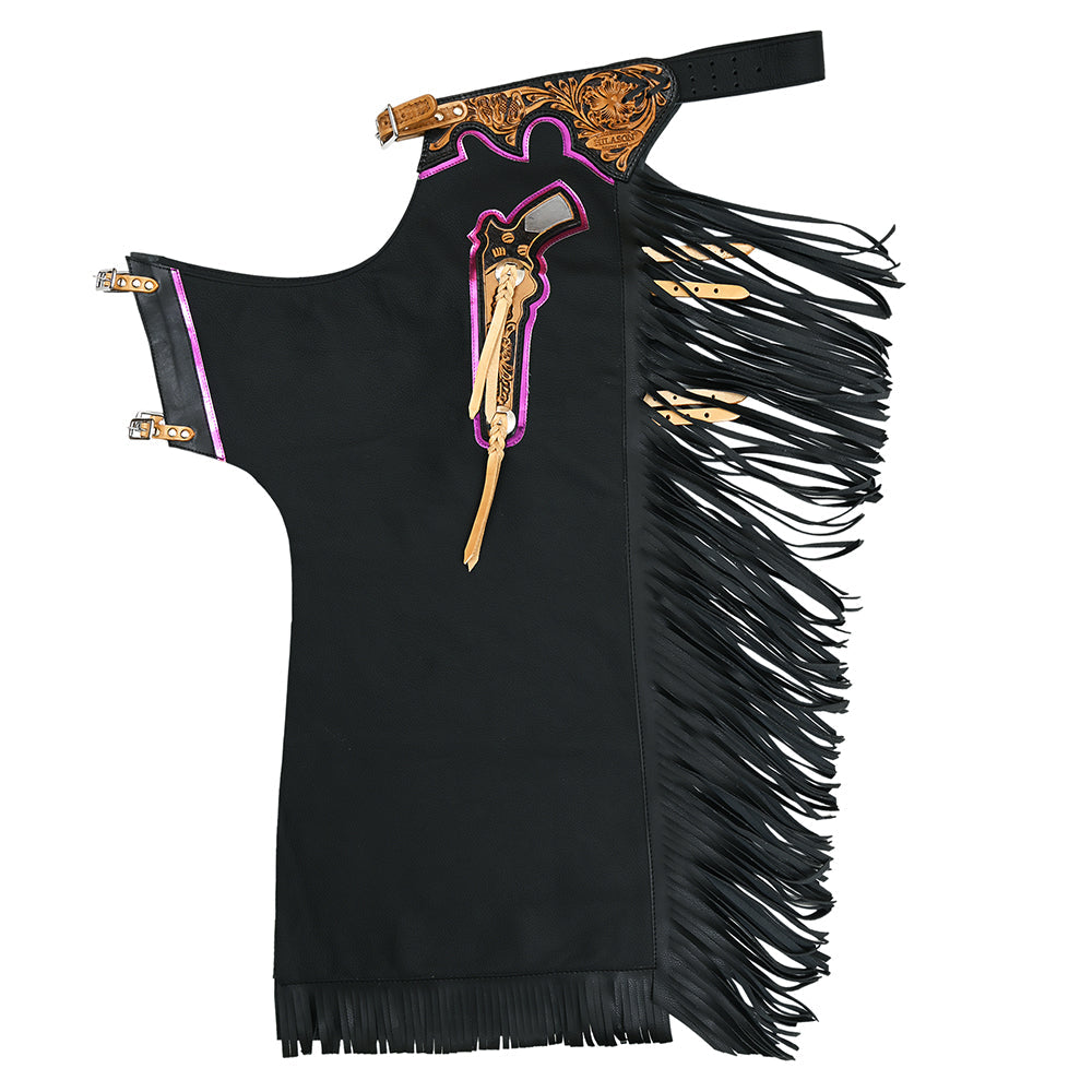 Hilason Pro Rodeo Bull Riding Chaps Genuine Leather Western Black