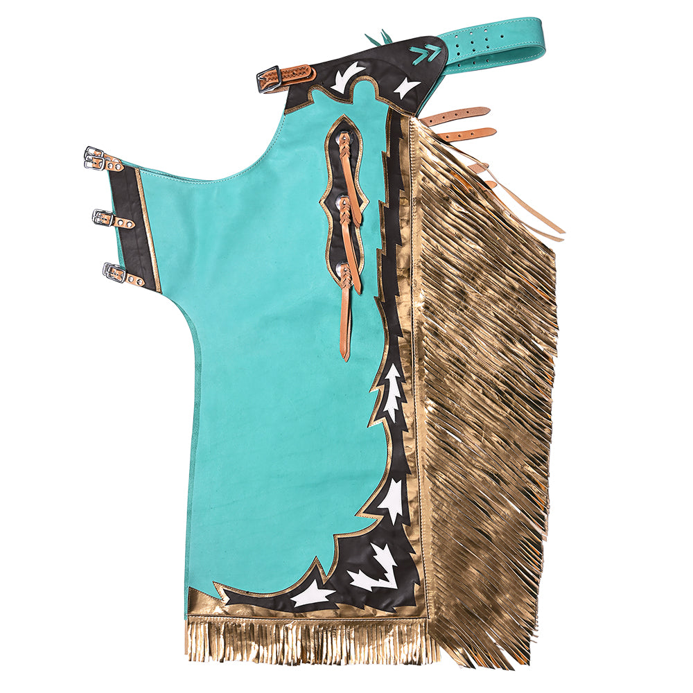 HILASON Pro Rodeo Bull Riding Chaps Genuine Leather Turquoise | for Men and Women Western Unisex