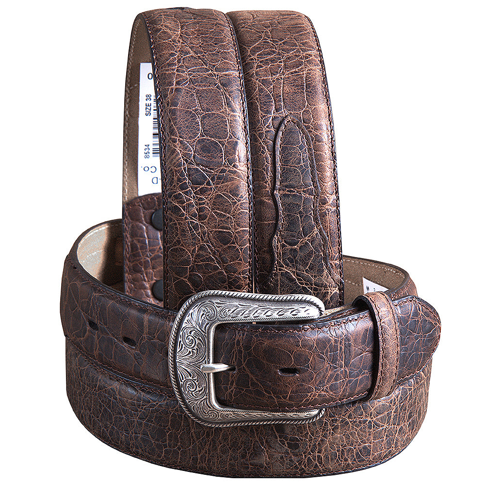 M&F Western Rustic Brown Elephant Print Leather Belt 1.5" Engraved Silver Buckle