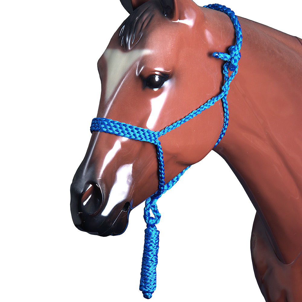 Classic Equine Braided Strong Uv Protect Horse Rope Halter W/ 8' Lead Blue