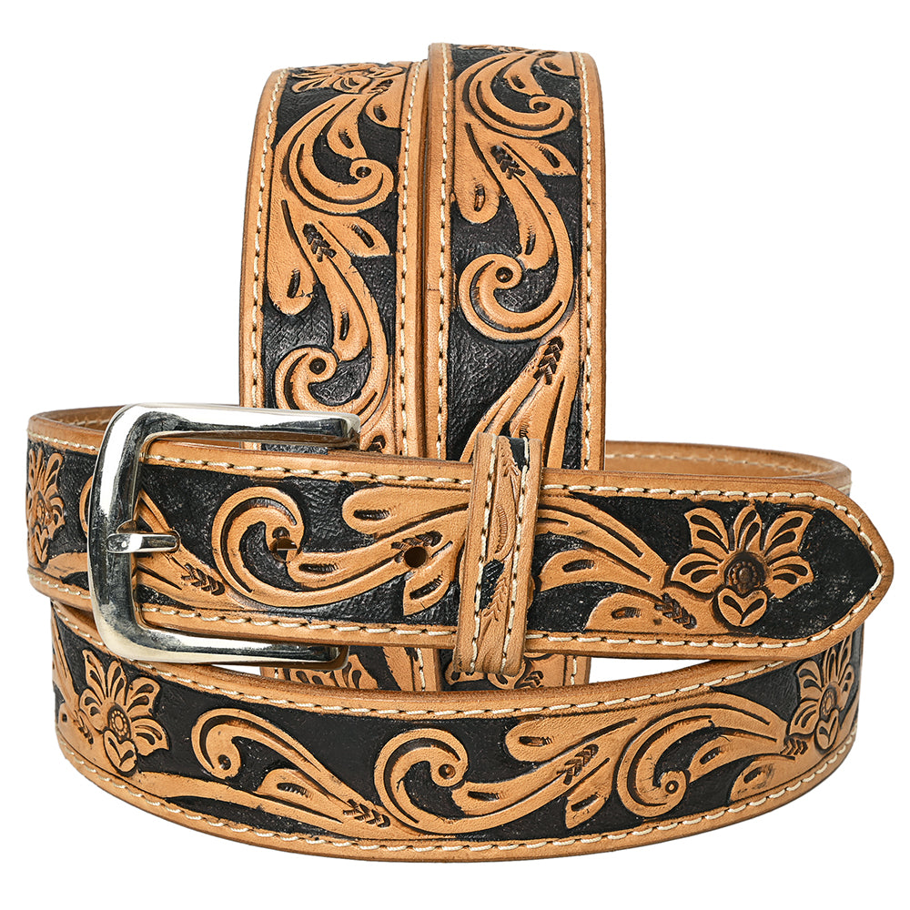 HILASON Western Genuine Leather Belt for Men Women Cowboy Cowgirl Handmade Unisex Full Grain Heavy Duty Floral Tooled