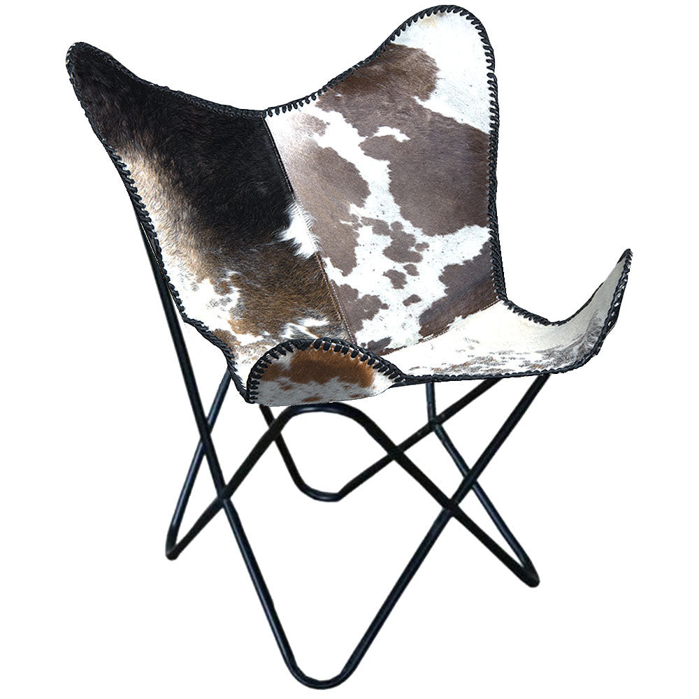 Genuine Leather Butterfly Chair Folding Lounge Modern Sling Accent Seat