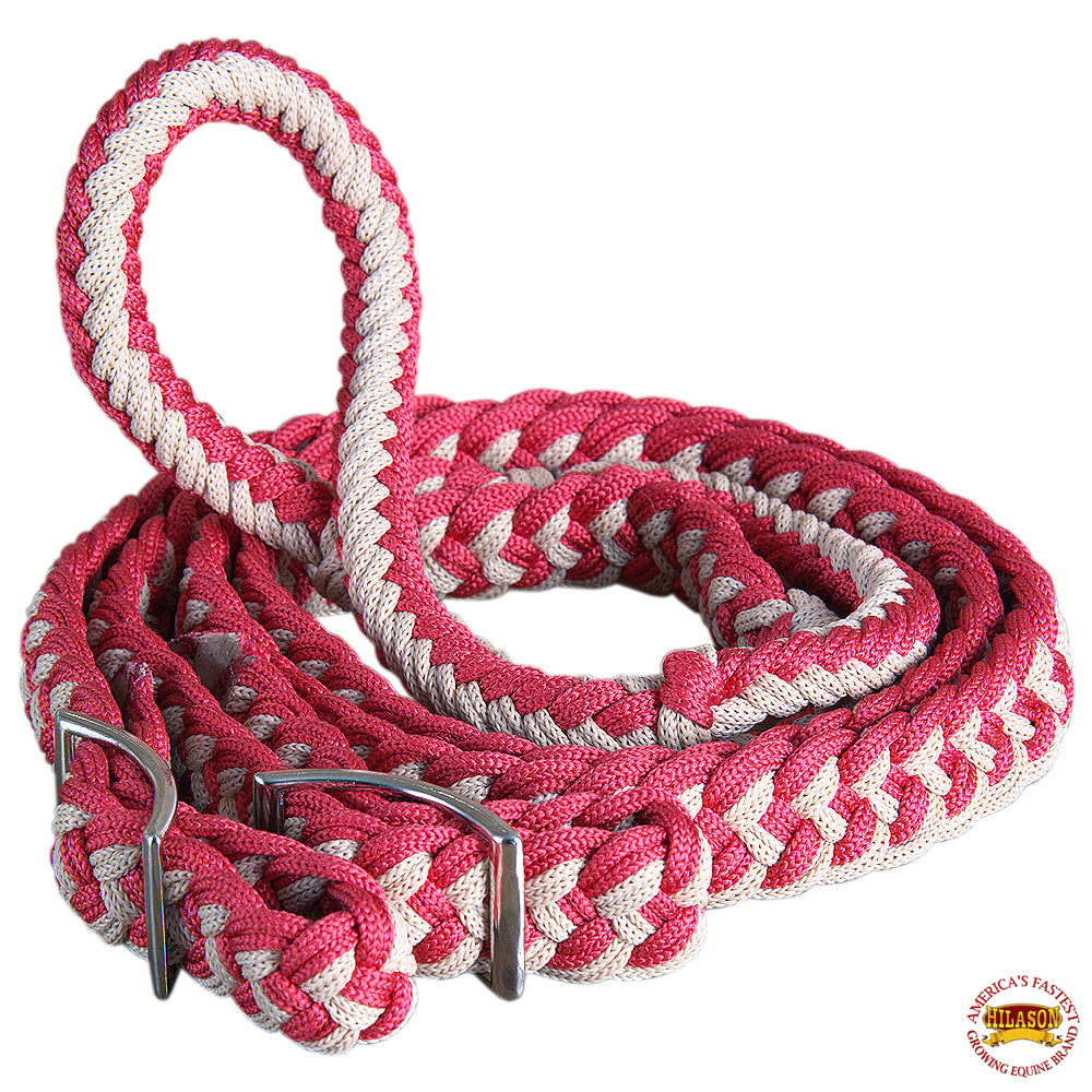 Hilason Braided Poly Barrel Racing Contest Flat Reins 1" X 8Ft Tan Black