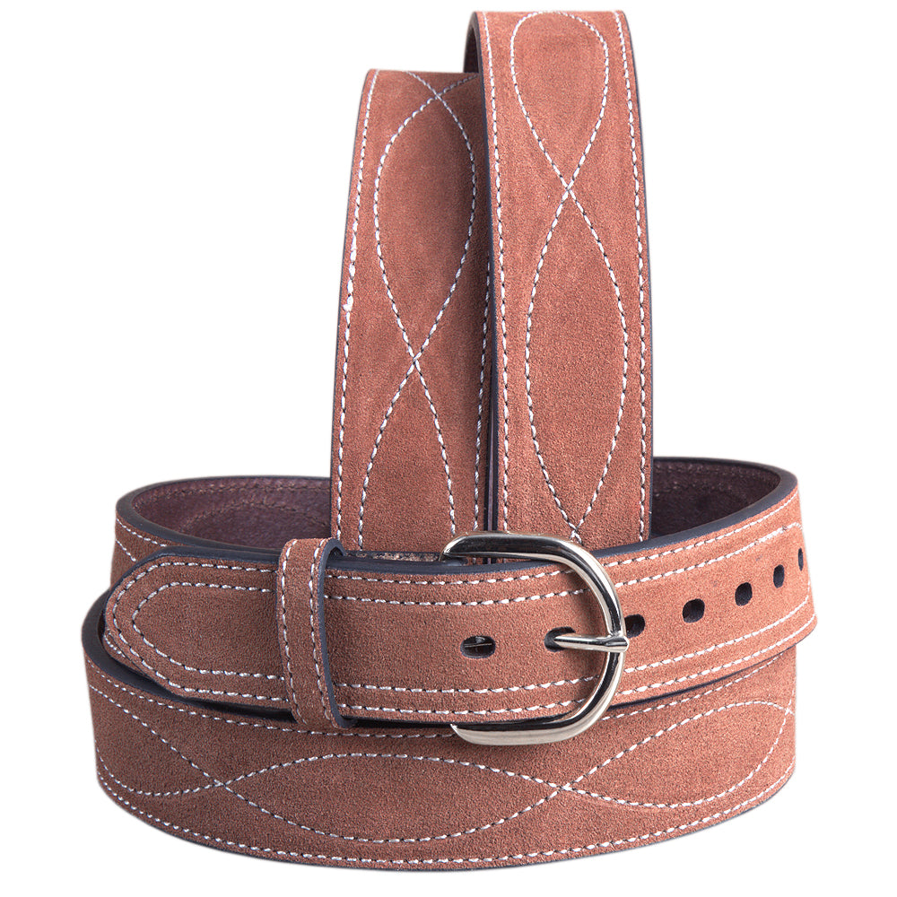 30" G Bar D 1.5" Suede Leather Mens Cowboy Stitched Belt W/ Harness Buckle Rust