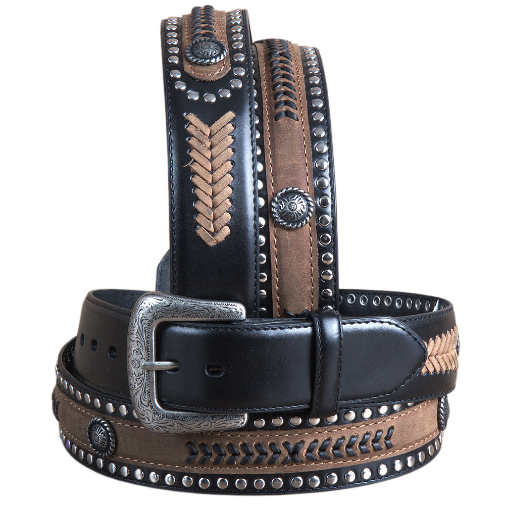 44" G Bar D 1.5" Black Leather Strap Mens Cowboy Belt W/ Silver Concho