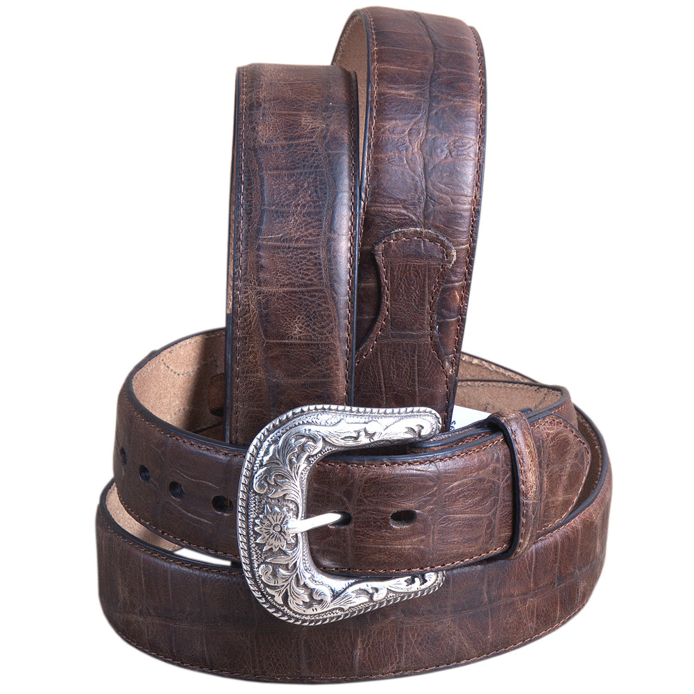 42" Roper Western 1.5" Gator Print Leather Cowboy Mens Belt Silver Buckle Cognac