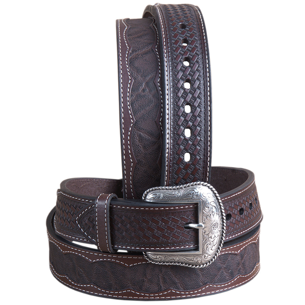 42" Roper Western 1.5" Elephant Print Basketweave Ends Mens Cowboy Belt Brown