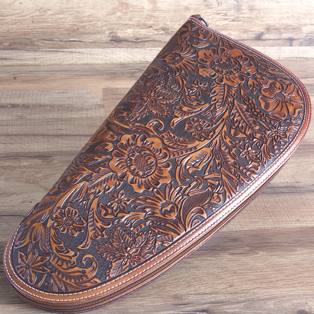 M&F Western Safe Gun Case Large Nocona Floral Tooled Embossed Leather Tan