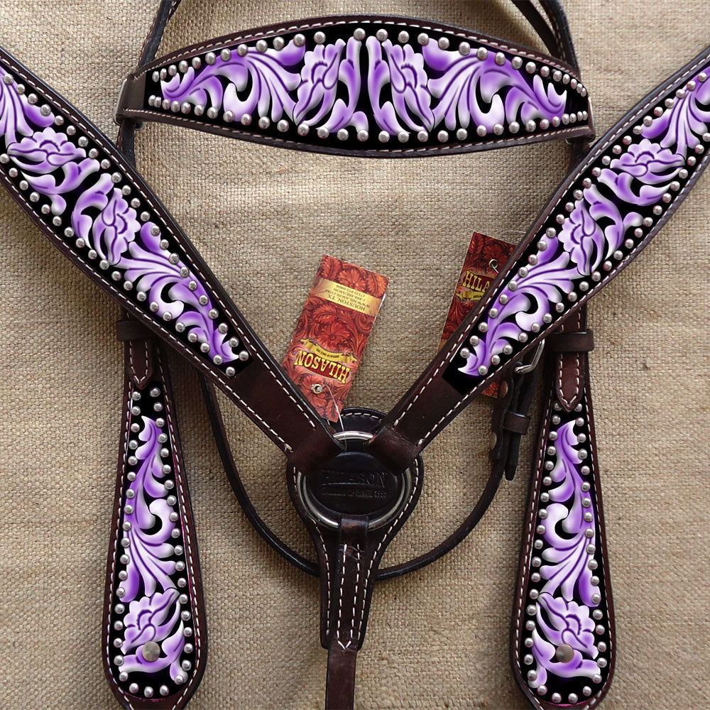 HILASON Western Horse Headstall Breast Collar Set American Leather Black | Tack for Horses