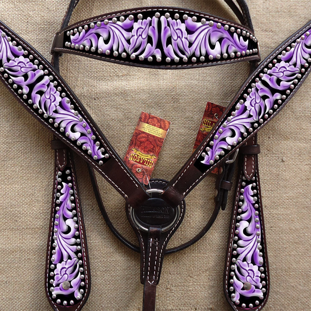 Hilason Western Horse Headstall Breast Collar Set American Leather Black