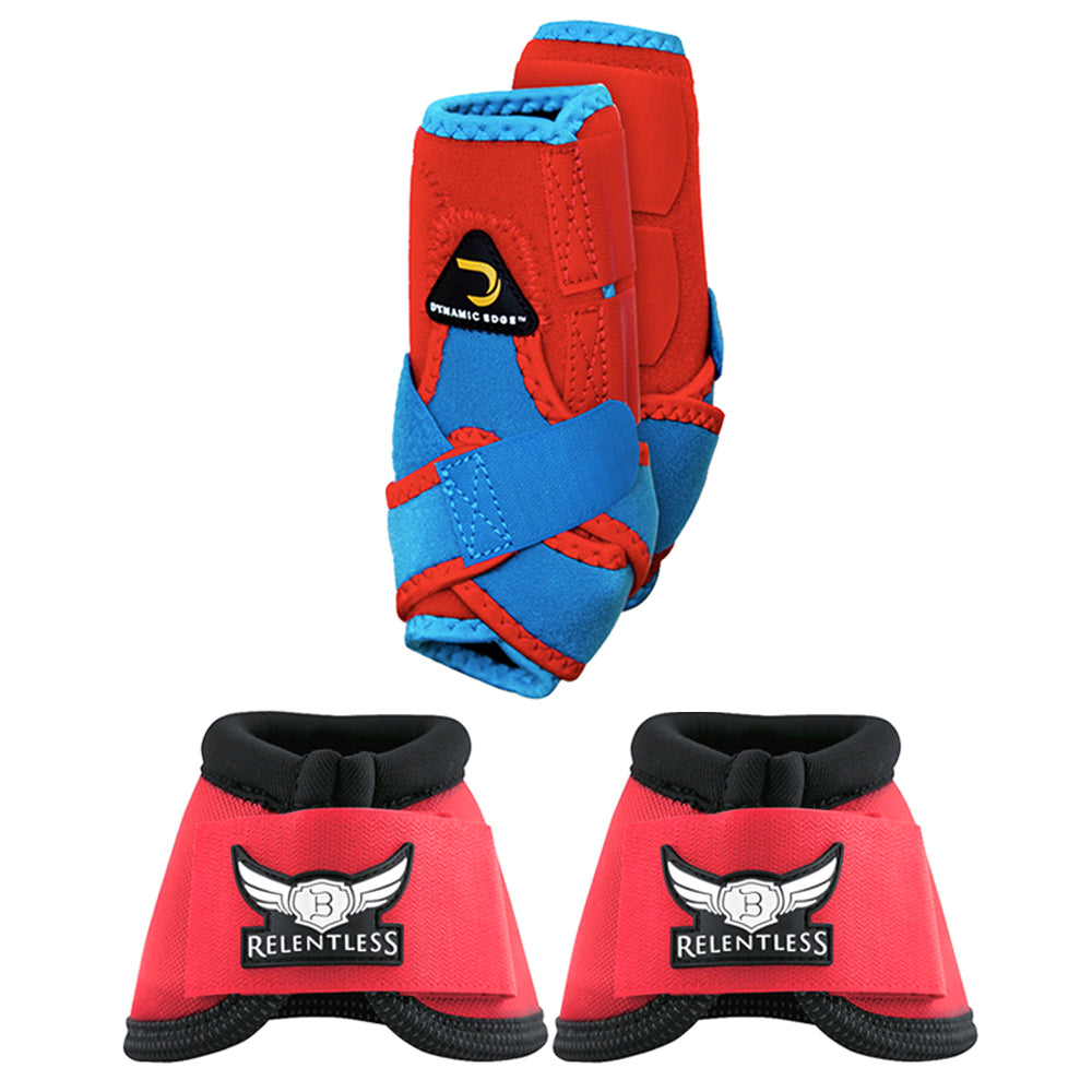 Dynamic Edge 2 Tone 2520D Horse Front Leg Sports Bell Boots Pair Red